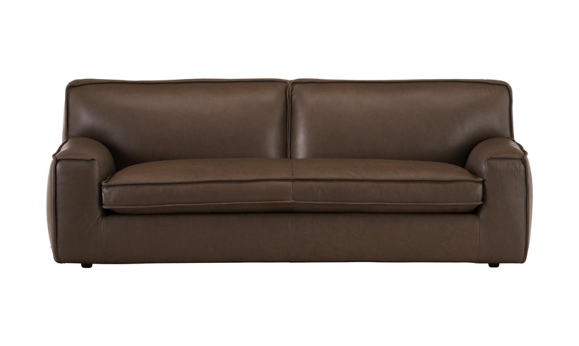 Brown leather sofa on a white background